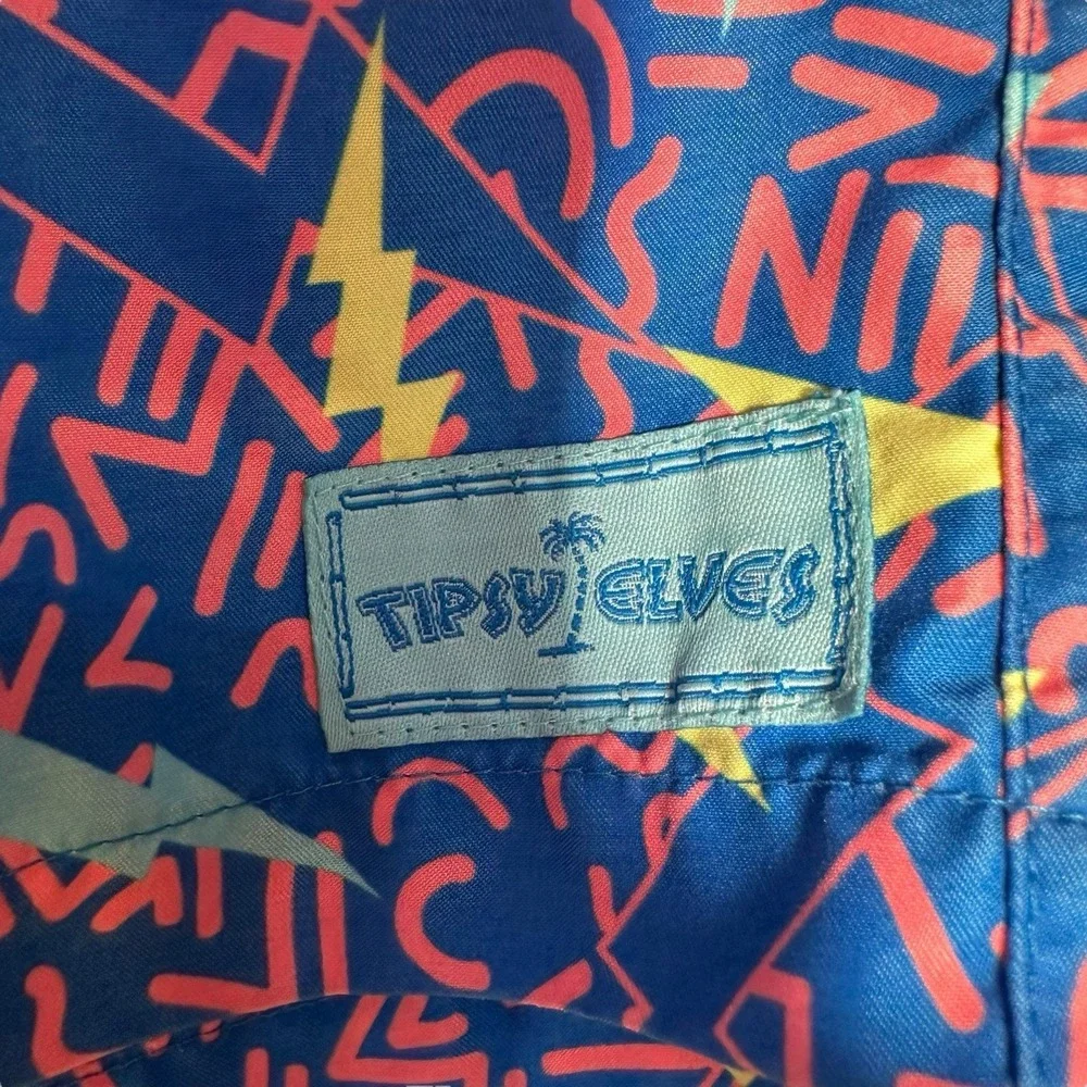 Tipsy Elves 90's Print Size Medium Swim‎ Trunks Drawstring Stretch Waist Pockets